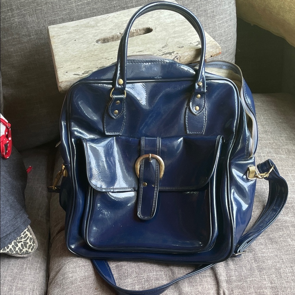 Vintage Navy Blue Shiny Bag Very 60s 70s